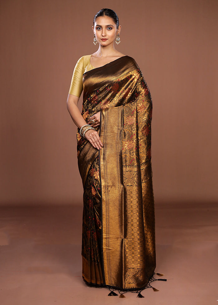 Black Dupion Silk Saree With Blouse Piece