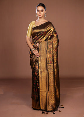 Black Dupion Silk Saree With Blouse Piece