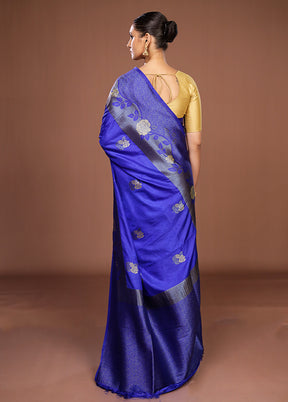 Blue Dupion Silk Saree With Blouse Piece