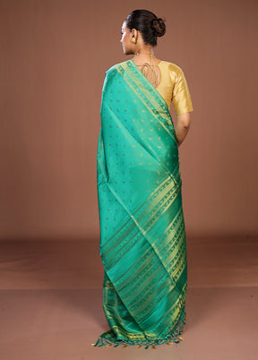 Green Dupion Silk Saree With Blouse Piece