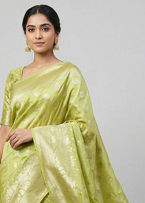 Green Dupion Silk Saree With Blouse Piece