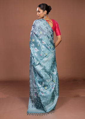 Multicolor Handloom Tussar Pure Silk Saree With Blouse Piece