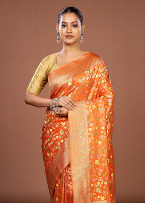 Rust Dupion Silk Saree With Blouse Piece