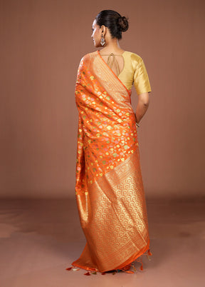 Rust Dupion Silk Saree With Blouse Piece