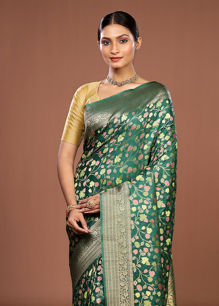 Green Dupion Silk Saree With Blouse Piece