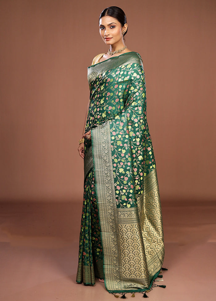 Green Dupion Silk Saree With Blouse Piece