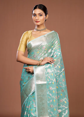 Green Organza Saree With Blouse Piece