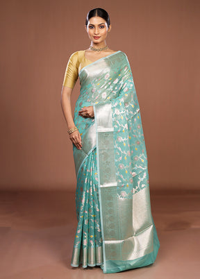 Green Organza Saree With Blouse Piece