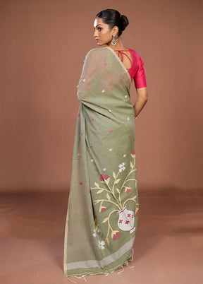 Green Matka Silk Saree With Blouse Piece