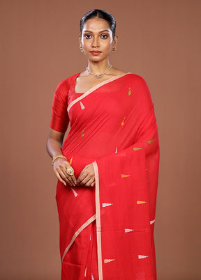 Red Matka Silk Saree With Blouse Piece