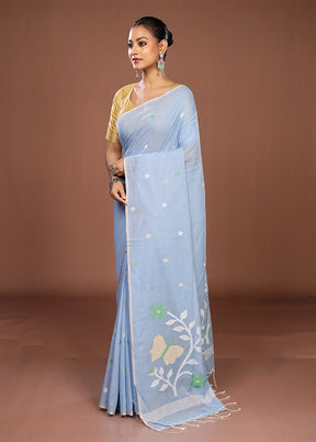 Blue Matka Silk Saree With Blouse Piece