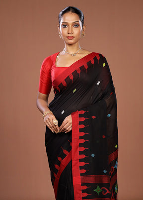 Black Matka Silk Saree With Blouse Piece