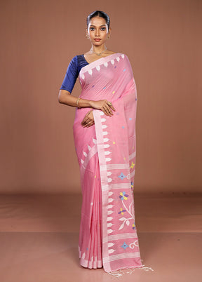 Pink Matka Silk Saree With Blouse Piece