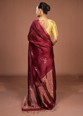 Maroon Handloom Matka Pure Silk Saree With Blouse Piece