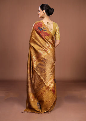 Gold Handloom Matka Pure Silk Saree With Blouse Piece