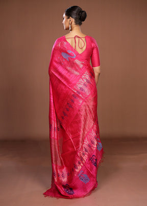 Pink Handloom Matka Pure Silk Saree With Blouse Piece