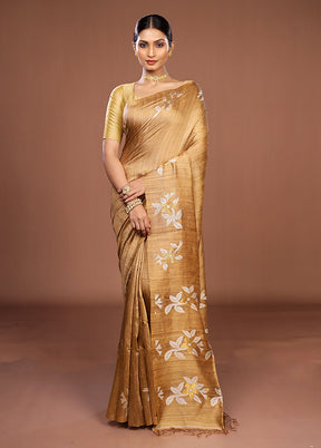 Cream Handloom Matka Pure Silk Saree With Blouse Piece