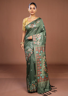 Green Dupion Silk Saree With Blouse Piece