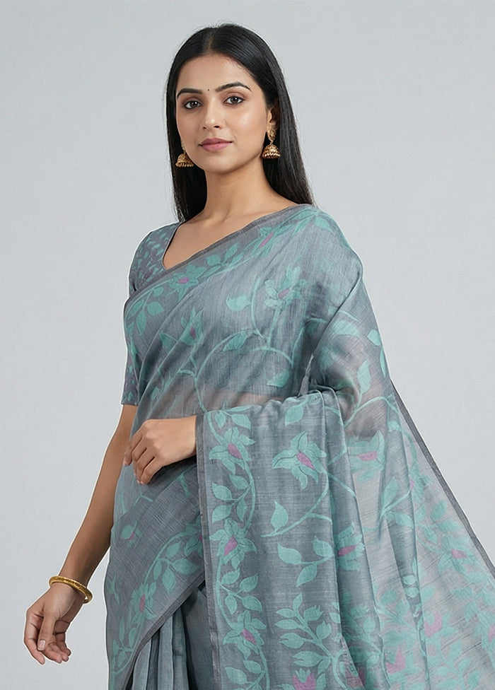 Blue Dupion Silk Saree With Blouse Piece