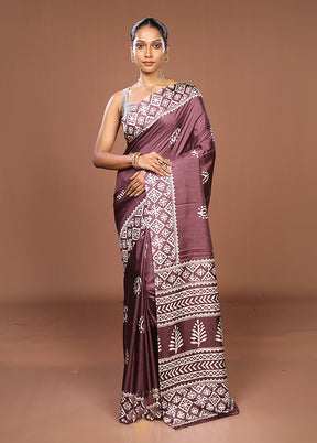 Purple Chanderi Cotton Saree With Blouse Piece
