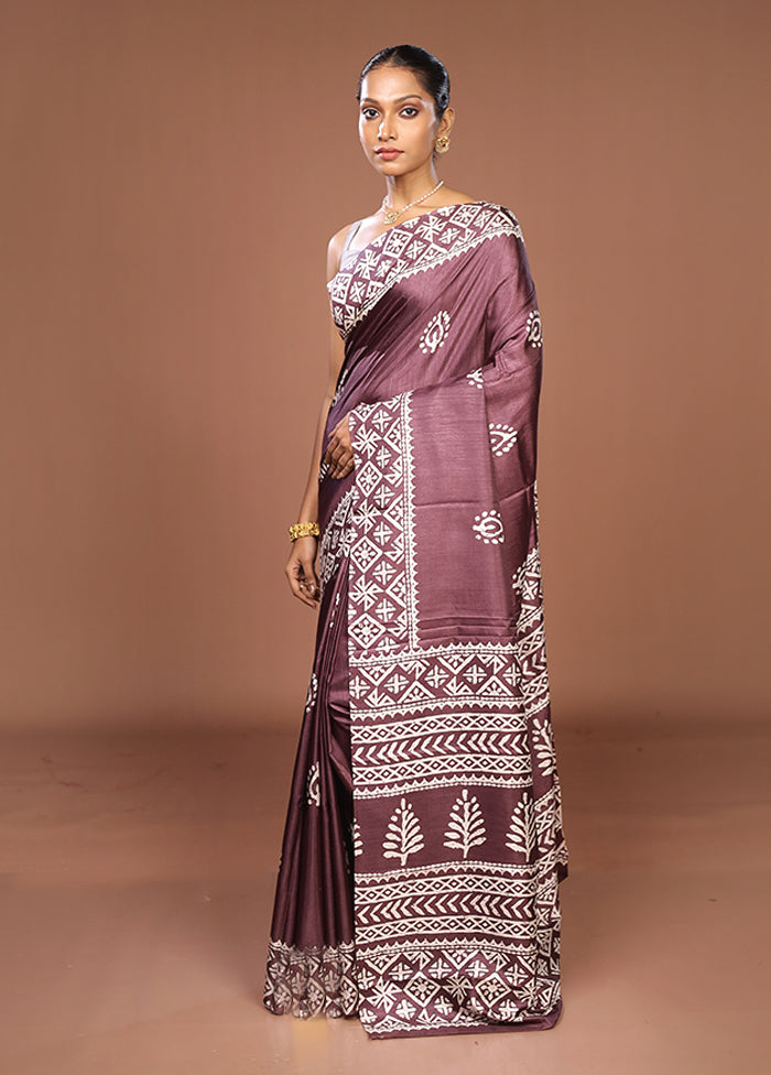 Purple Chanderi Cotton Saree With Blouse Piece