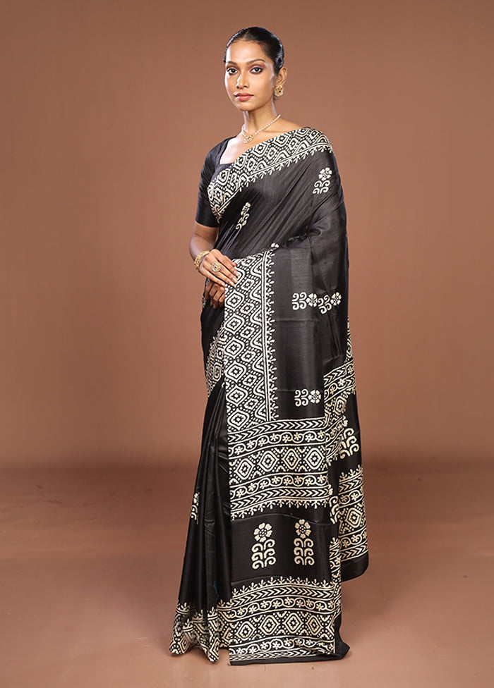 Black Chanderi Cotton Saree With Blouse Piece