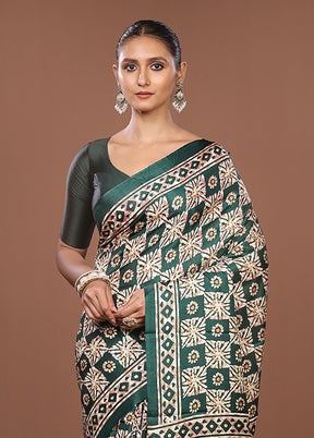 Green Chanderi Cotton Saree With Blouse Piece