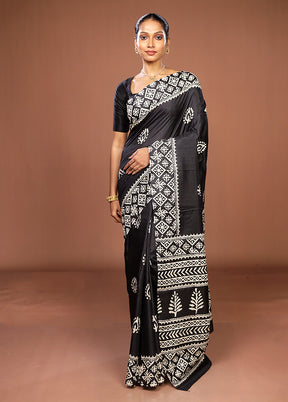 Black Chanderi Cotton Saree With Blouse Piece