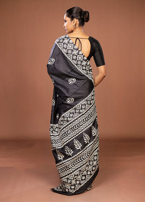 Black Chanderi Cotton Saree With Blouse Piece