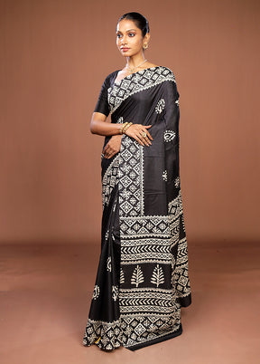 Black Chanderi Cotton Saree With Blouse Piece