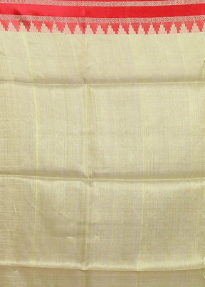 Green Handloom Tussar Pure Silk Saree With Blouse Piece