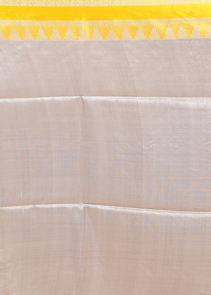 Cream Handloom Tussar Pure Silk Saree With Blouse Piece