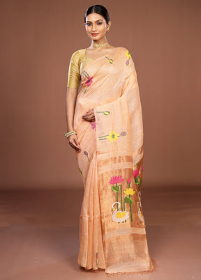 Rust Linen Silk Saree With Blouse Piece
