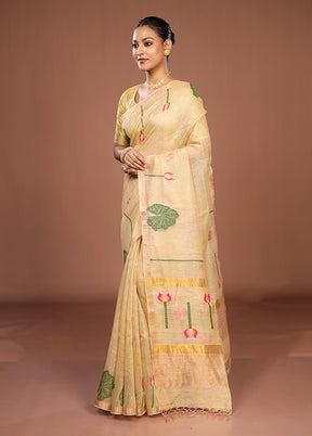 Cream Linen Silk Saree With Blouse Piece