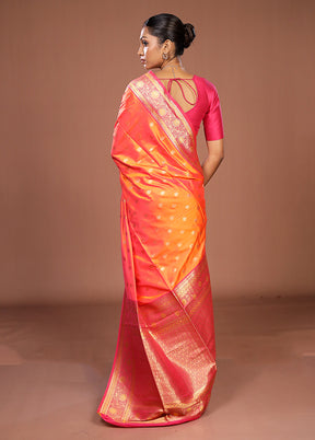 Orange Dupion Silk Saree With Blouse Piece