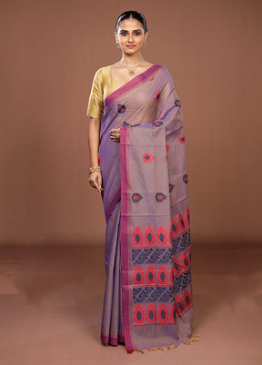 Purple Cotton Saree With Blouse Piece