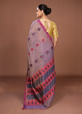 Purple Cotton Saree With Blouse Piece