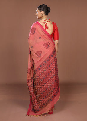 Maroon Cotton Saree With Blouse Piece