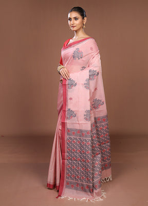 Pink Cotton Saree With Blouse Piece
