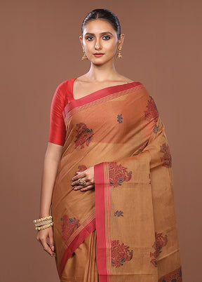 Maroon Cotton Saree With Blouse Piece