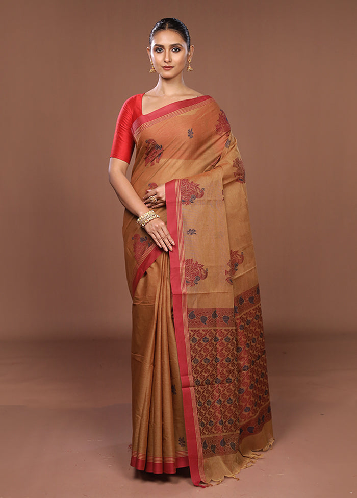 Maroon Cotton Saree With Blouse Piece