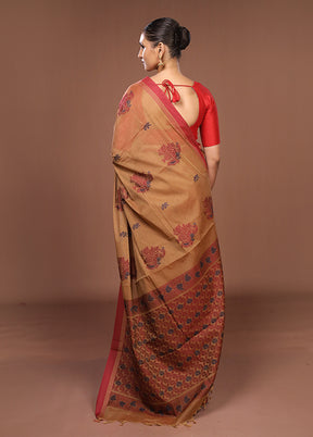 Maroon Cotton Saree With Blouse Piece