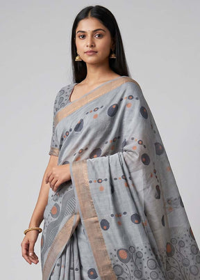 Blue Cotton Saree With Blouse Piece