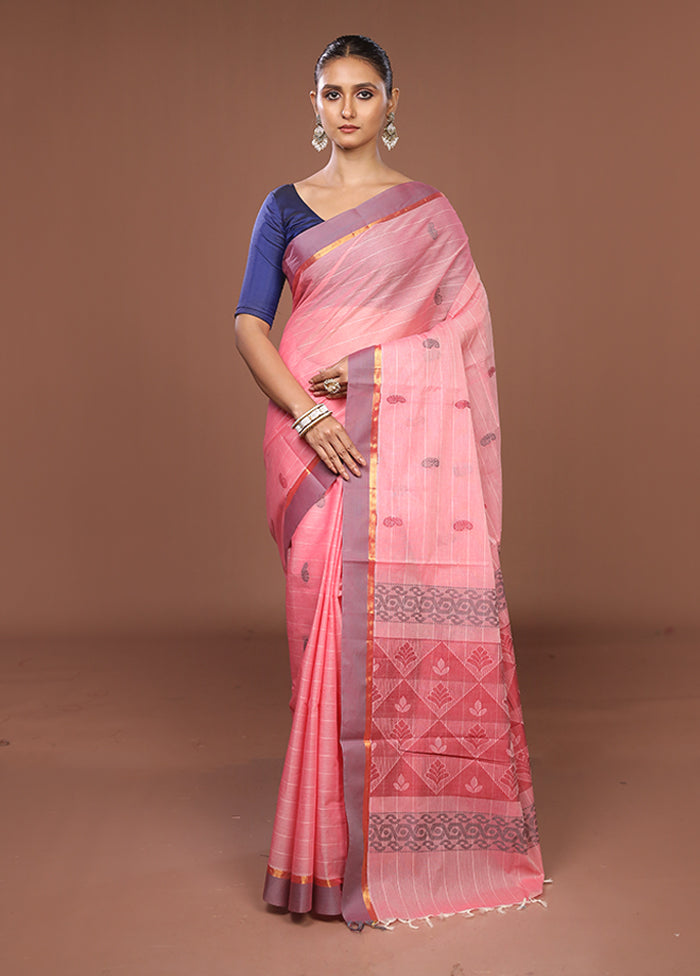 Pink Cotton Saree With Blouse Piece