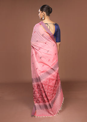 Pink Cotton Saree With Blouse Piece