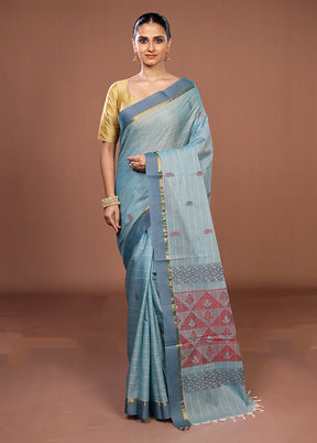 Green Cotton Saree With Blouse Piece