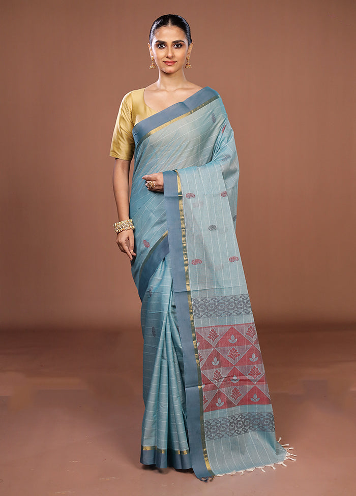 Green Cotton Saree With Blouse Piece