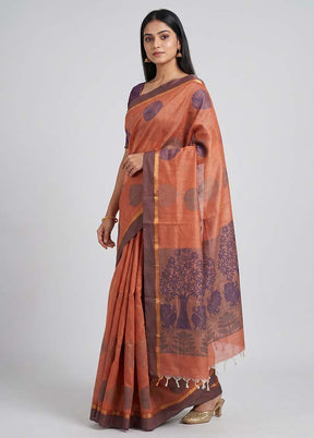 Peach Kanjivaram Silk Saree With Blouse Piece