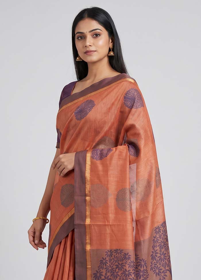 Peach Kanjivaram Silk Saree With Blouse Piece