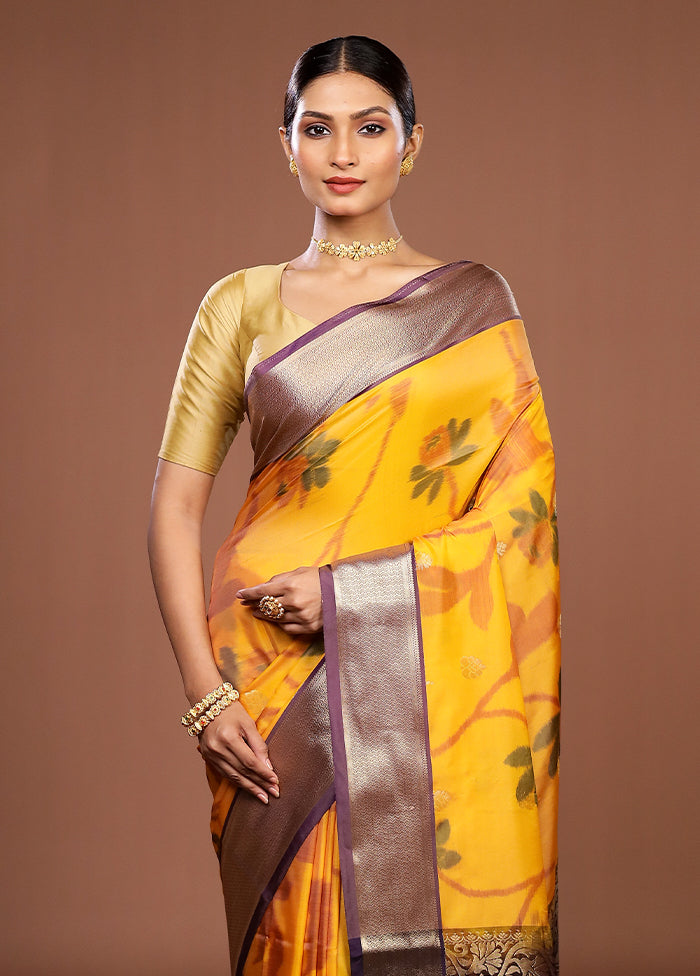 Yellow Kanjivaram Silk Saree With Blouse Piece